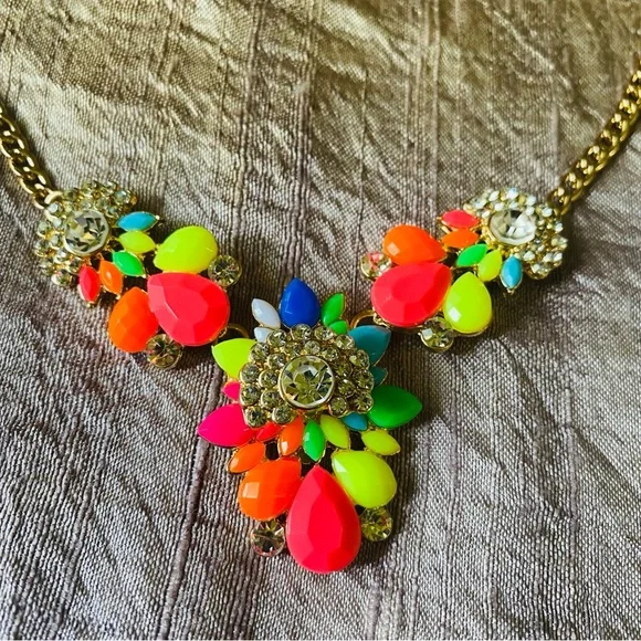 Signed AMRITA SINGH Neon Acrylic Necklace. Pink Green Orange Blue+Crystals, Rare - Picture 2 of 9